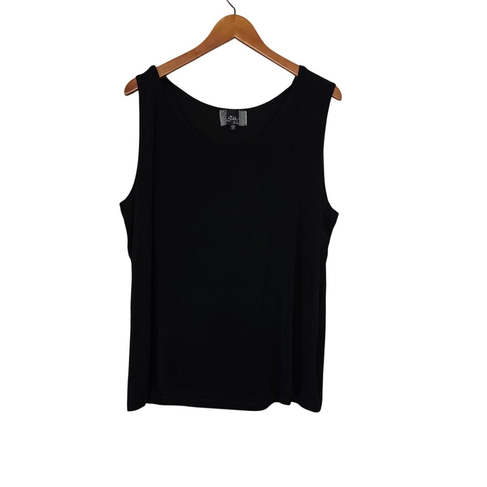 Slinky Brand Tank Top Womens Plus 2X Black Scoop Neck Sleeveless Solid Knit